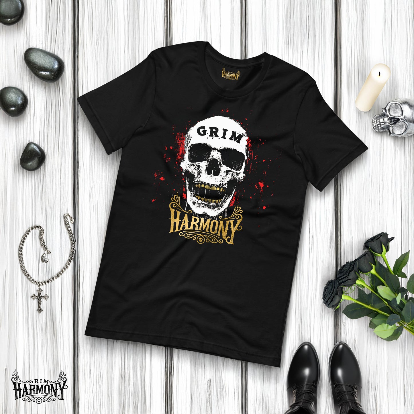 Blood-Crowned Skull T-Shirt by Grim Harmony | Gothic & Alternative Streetwear