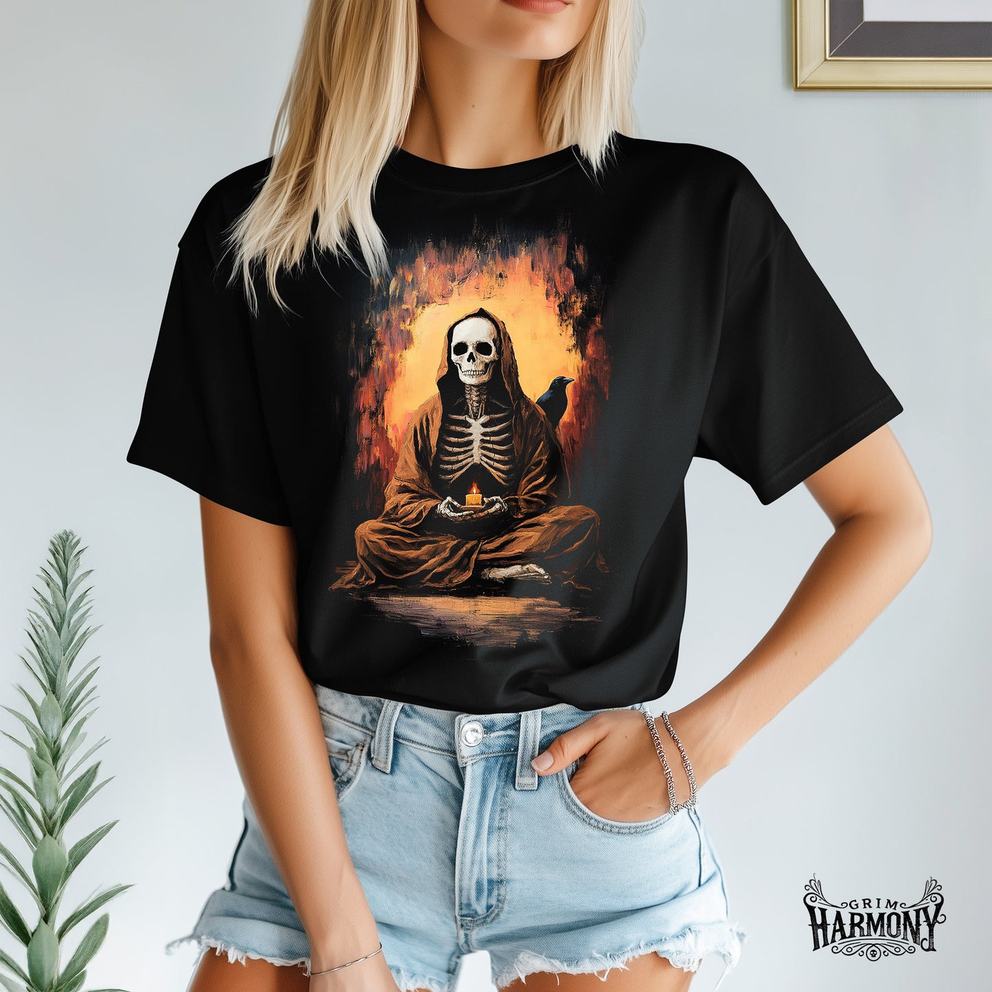 Grim Harmony “Candlelit Reaper” T-shirt – Gothic Art with Haunting Elegance