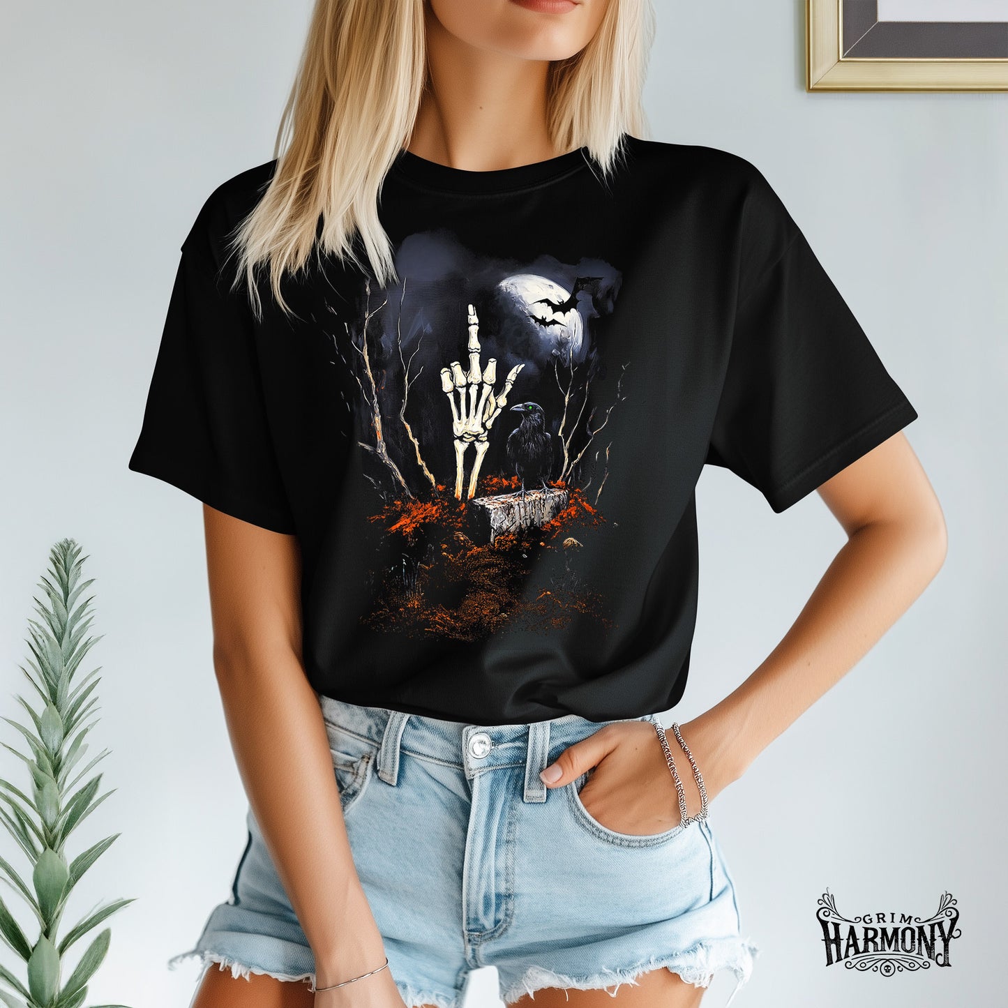 Grim Harmony “Raven’s Repose” T-shirt – Gothic Art with Haunting Forest Elegance