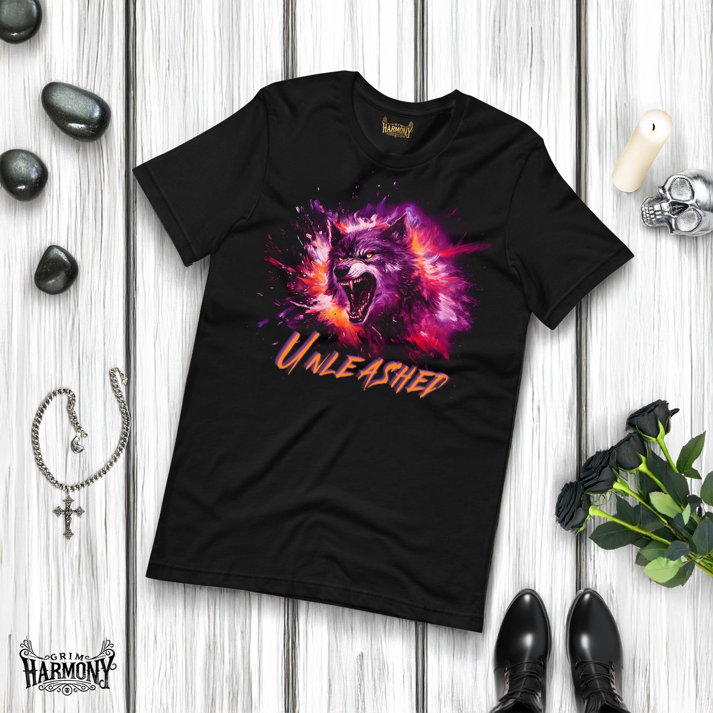 Unleashed Wolf T-Shirt by Grim Harmony | Fierce & Vibrant Streetwear