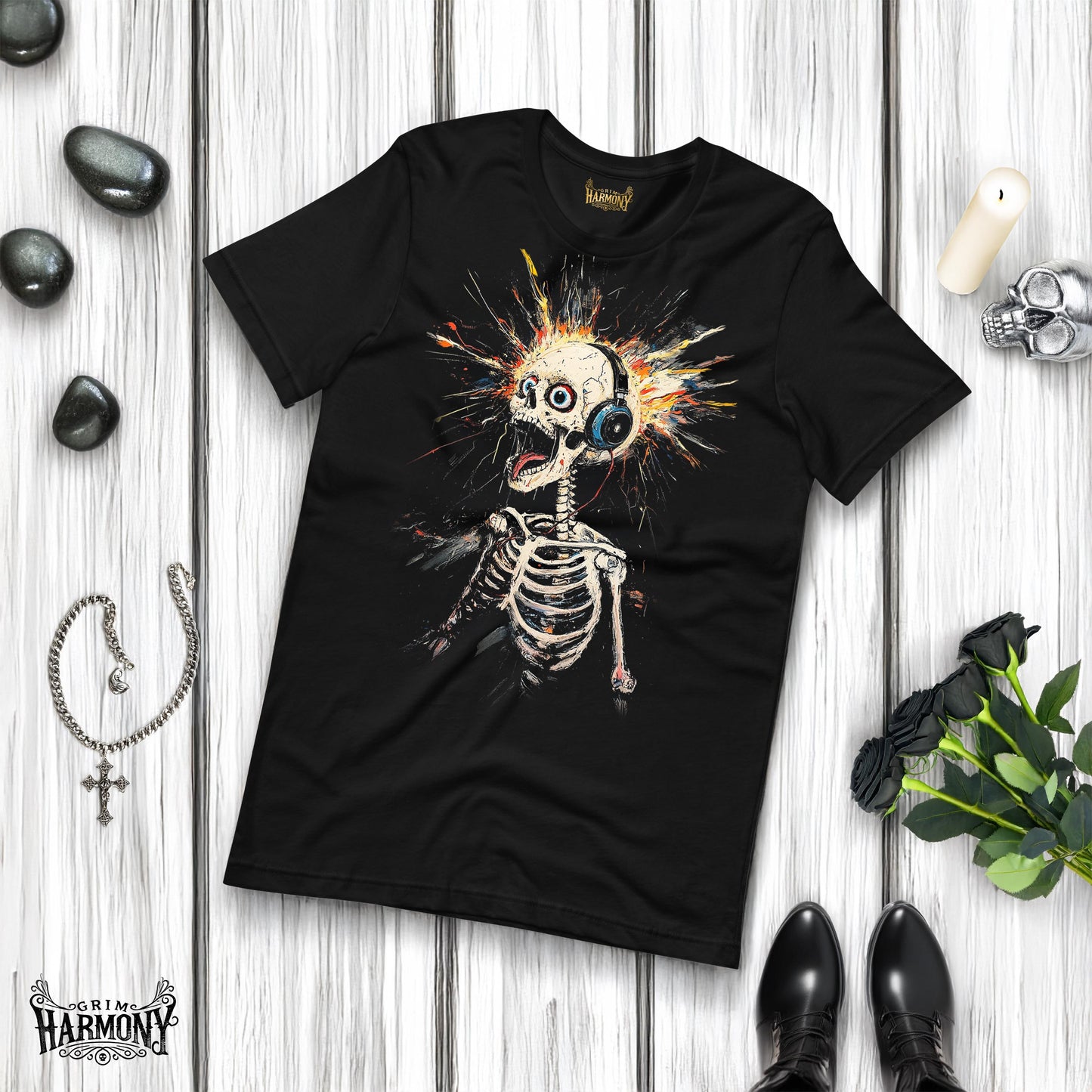 Explosive Rhythm Skeleton T-Shirt by Grim Harmony | Edgy & Alternative Streetwear