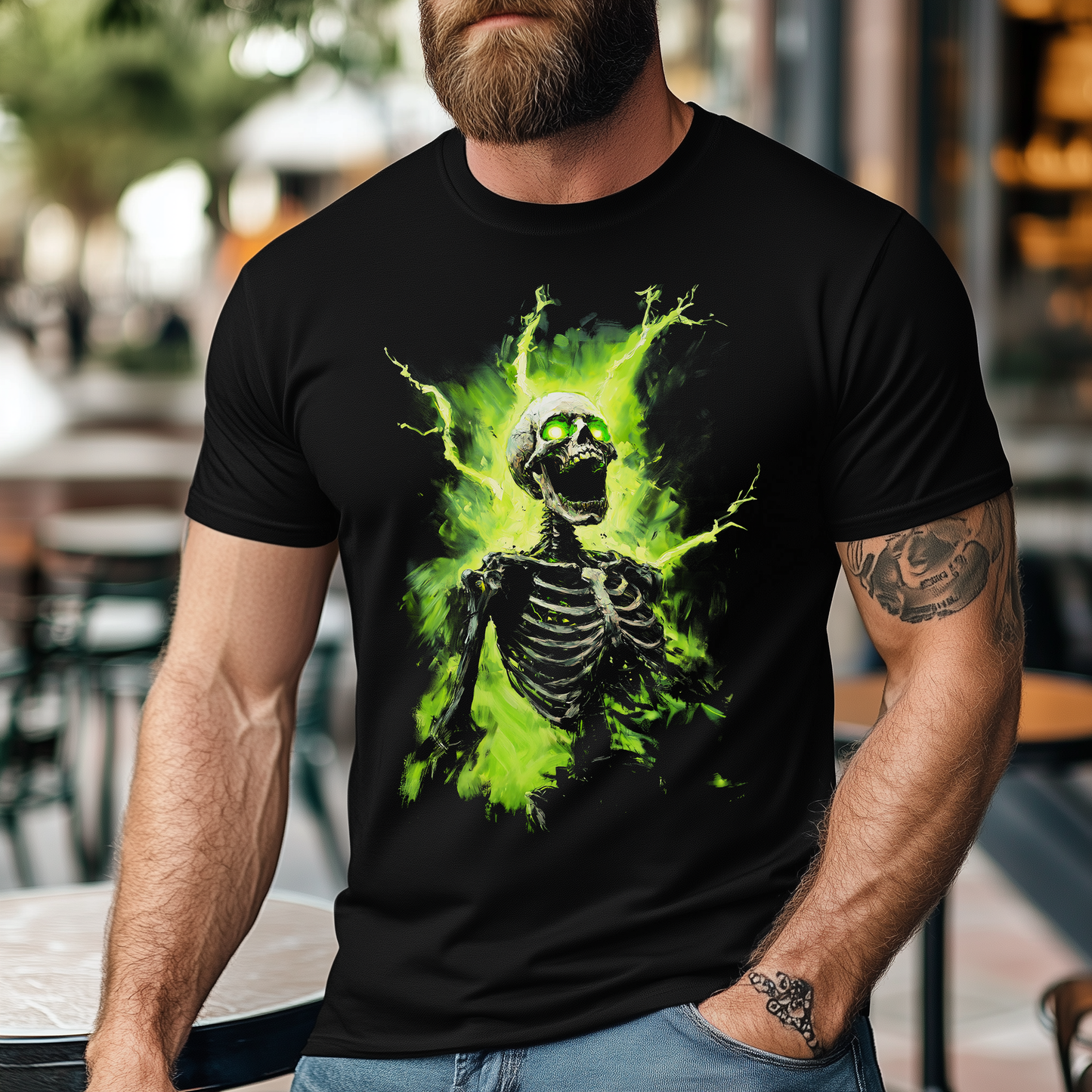 Gothic Skeleton Tee, Neon Afterlife Shirt, Alternative Fashion Top, Grim Harmony Graphic T-Shirt, Edgy Green Skeleton Clothing