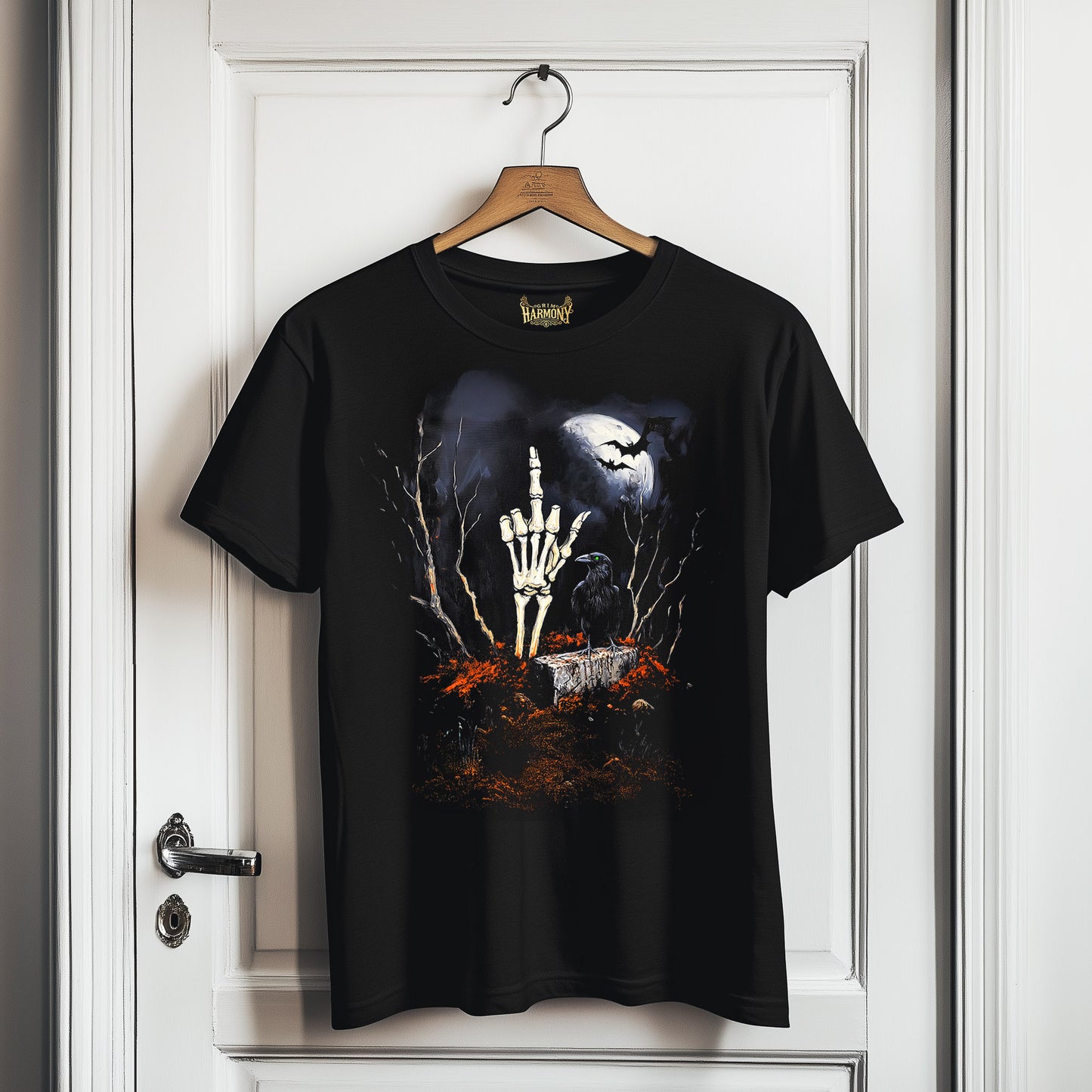 Grim Harmony “Raven’s Repose” T-shirt – Gothic Art with Haunting Forest Elegance