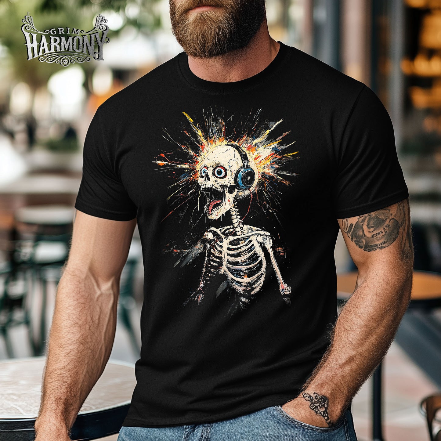 Explosive Rhythm Skeleton T-Shirt by Grim Harmony | Edgy & Alternative Streetwear