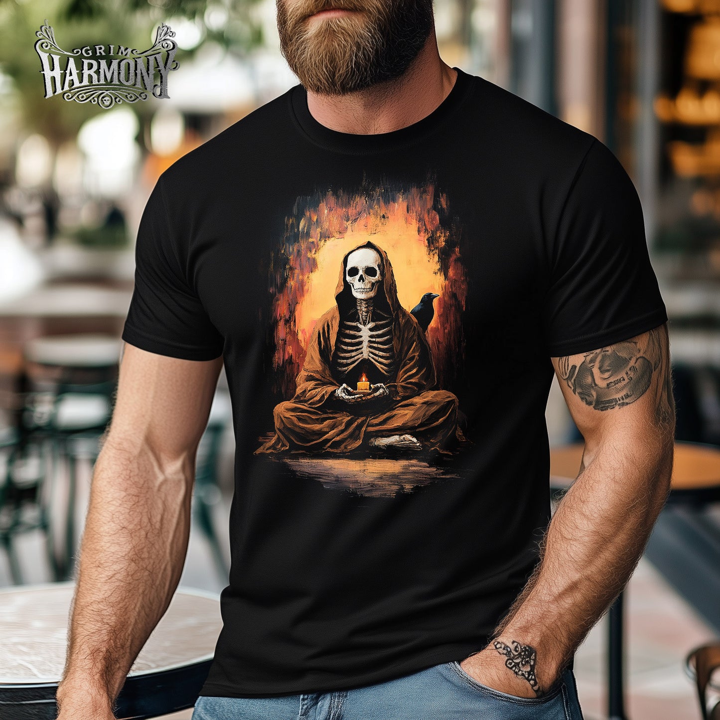 Grim Harmony “Candlelit Reaper” T-shirt – Gothic Art with Haunting Elegance