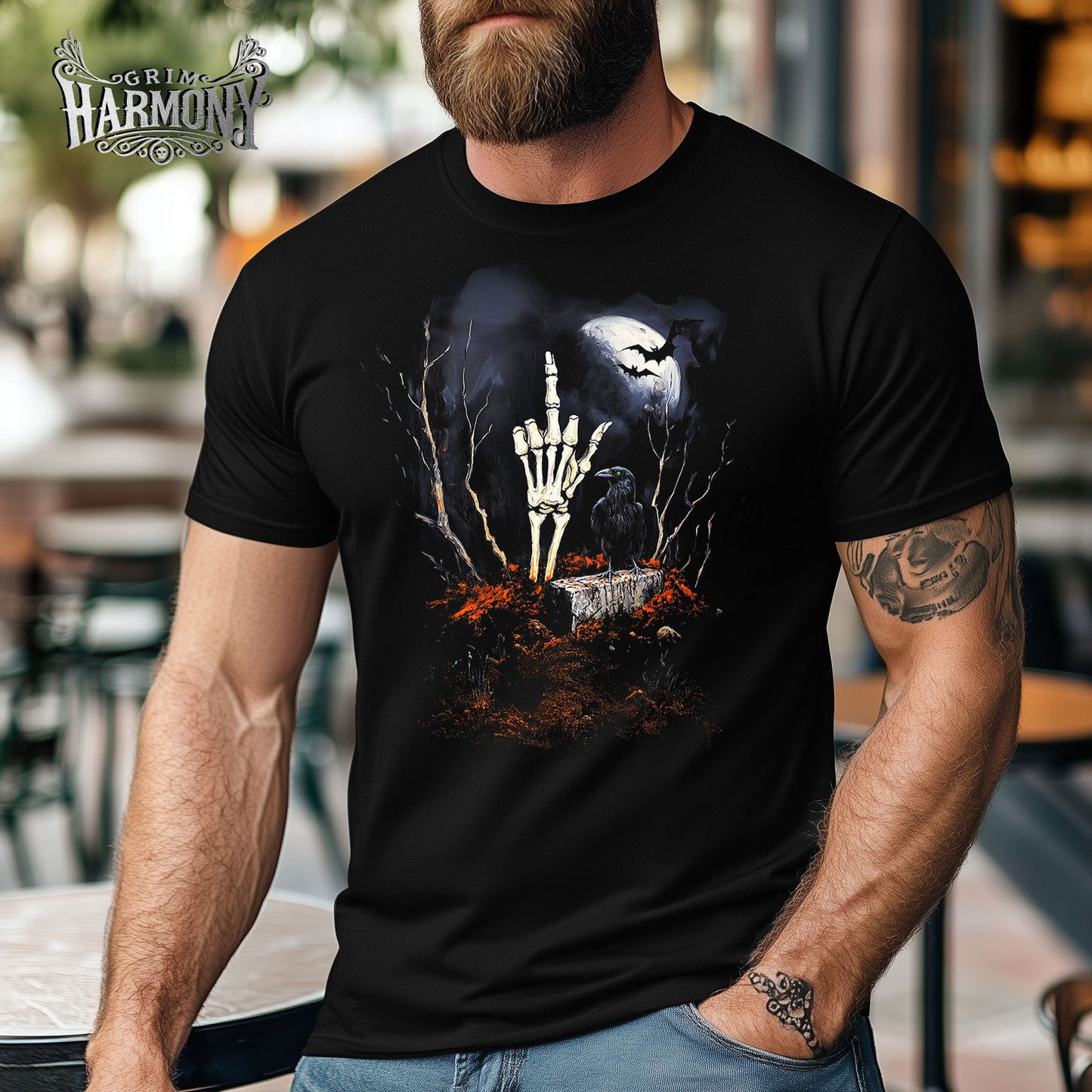 Grim Harmony “Raven’s Repose” T-shirt – Gothic Art with Haunting Forest Elegance