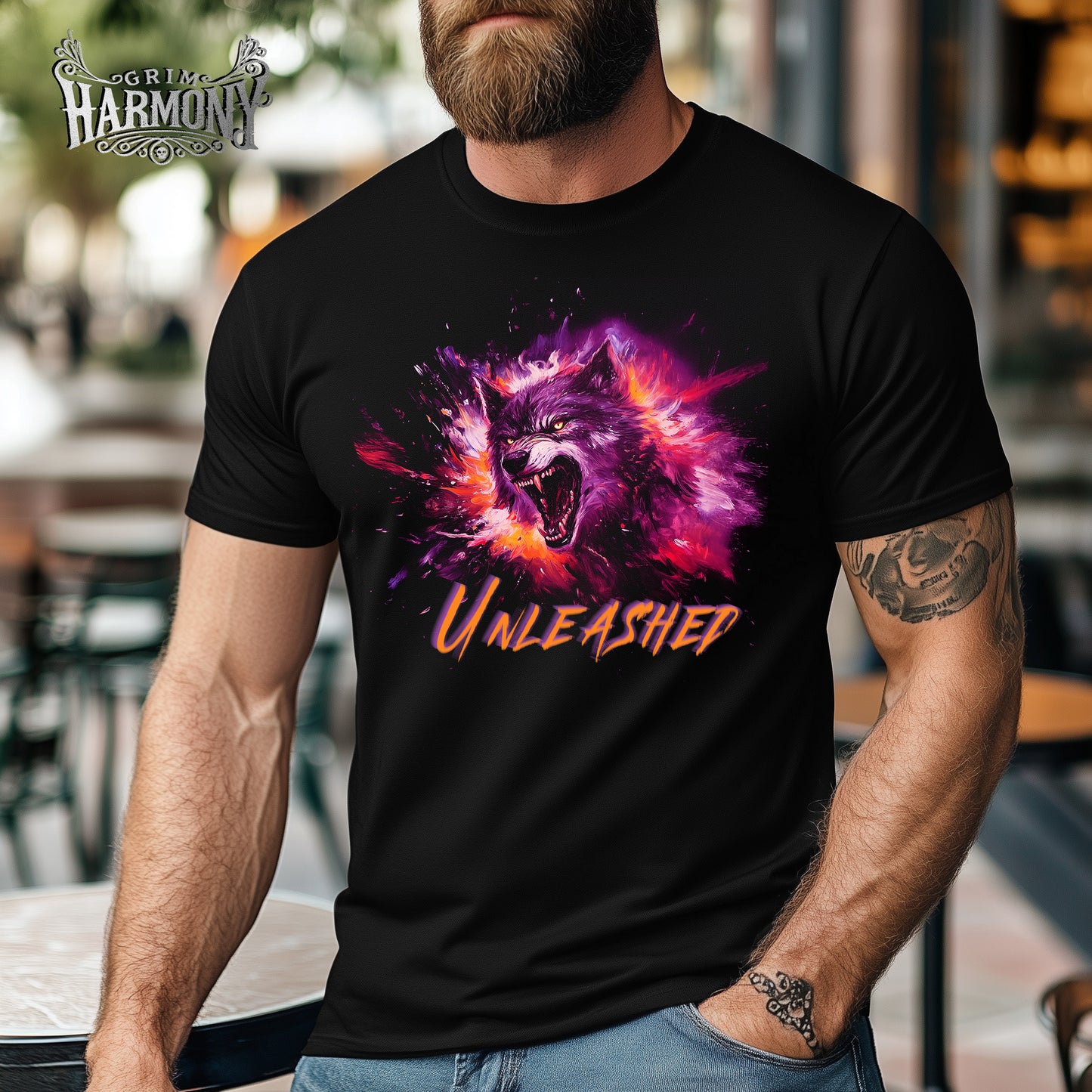 Unleashed Wolf T-Shirt by Grim Harmony | Fierce & Vibrant Streetwear