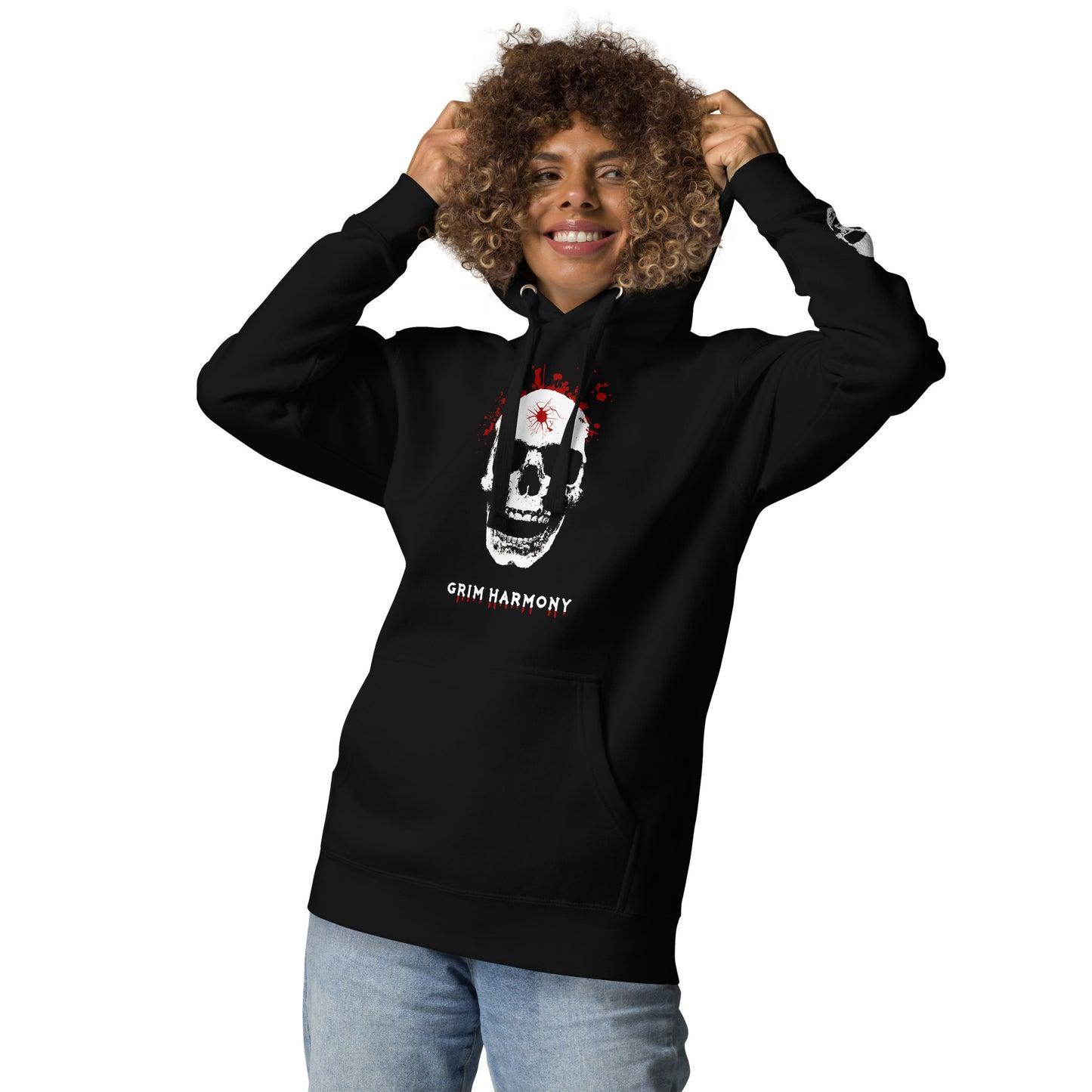 Grim Harmony “Crimson Skull” Premium Hoodie – Gothic Minimalism with Bold Details