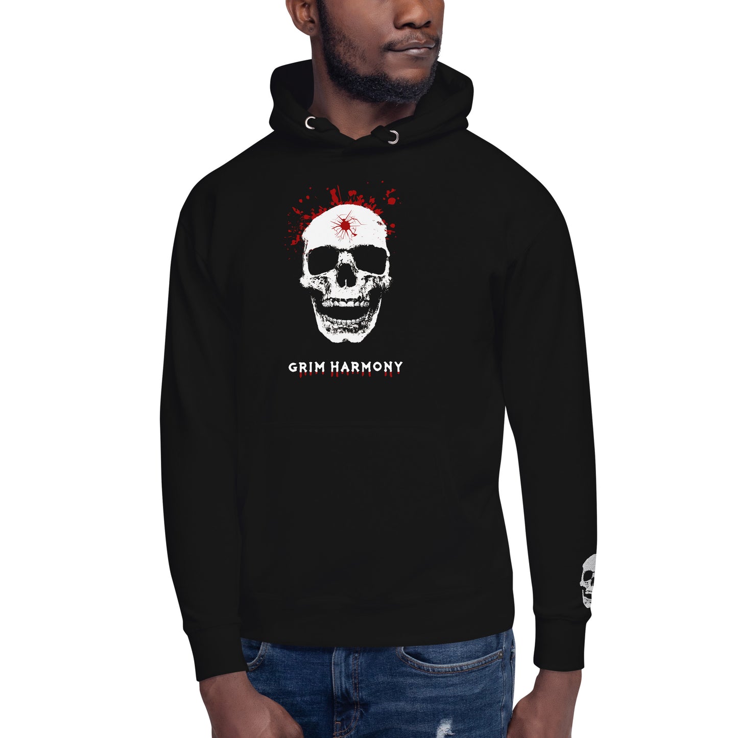 Grim Harmony “Crimson Skull” Premium Hoodie – Gothic Minimalism with Bold Details