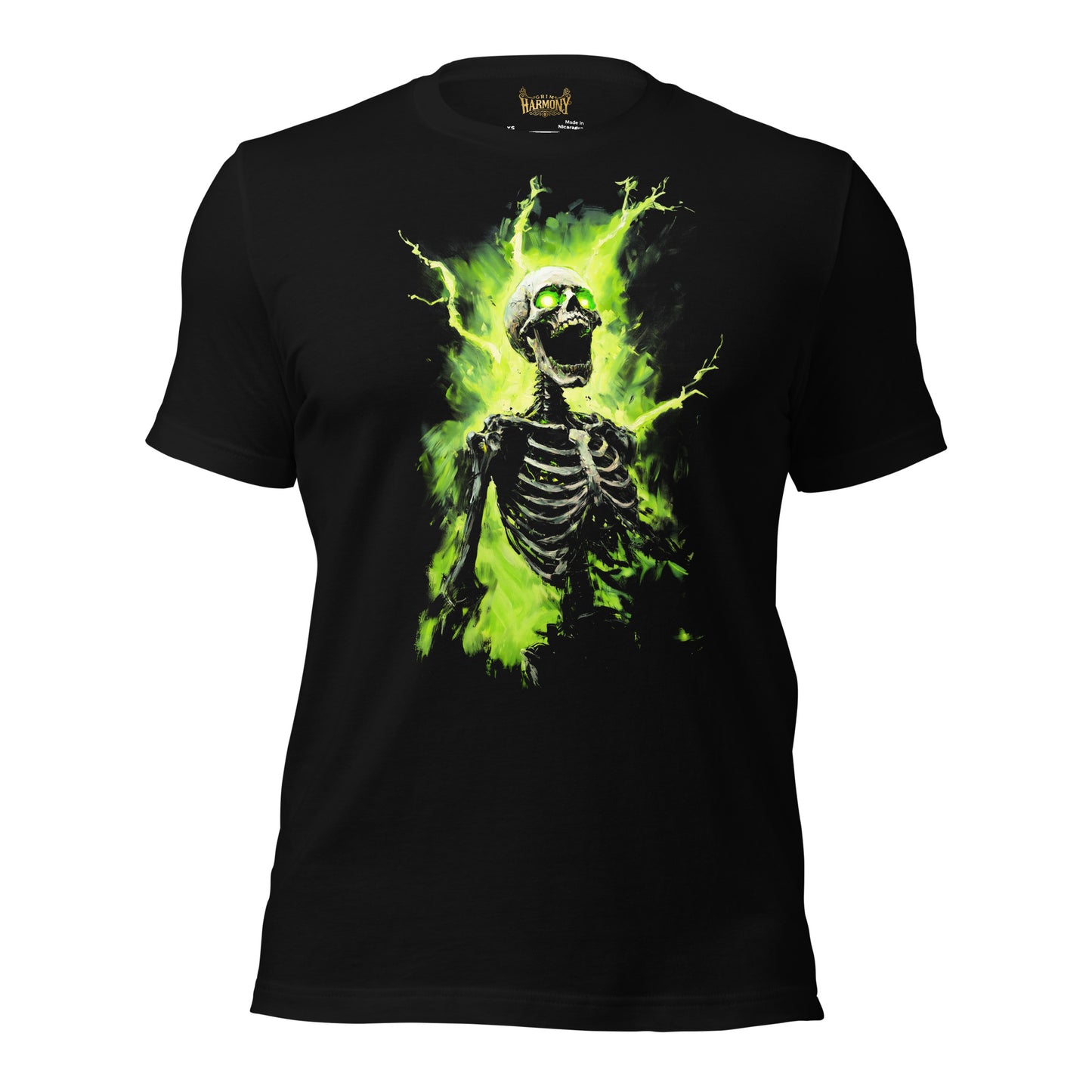 Gothic Skeleton Tee, Neon Afterlife Shirt, Alternative Fashion Top, Grim Harmony Graphic T-Shirt, Edgy Green Skeleton Clothing