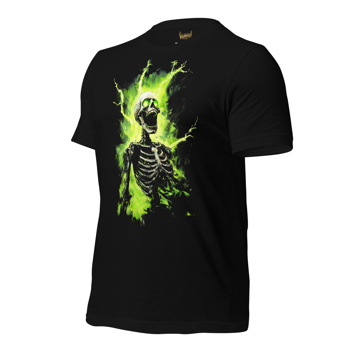 Gothic Skeleton Tee, Neon Afterlife Shirt, Alternative Fashion Top, Grim Harmony Graphic T-Shirt, Edgy Green Skeleton Clothing