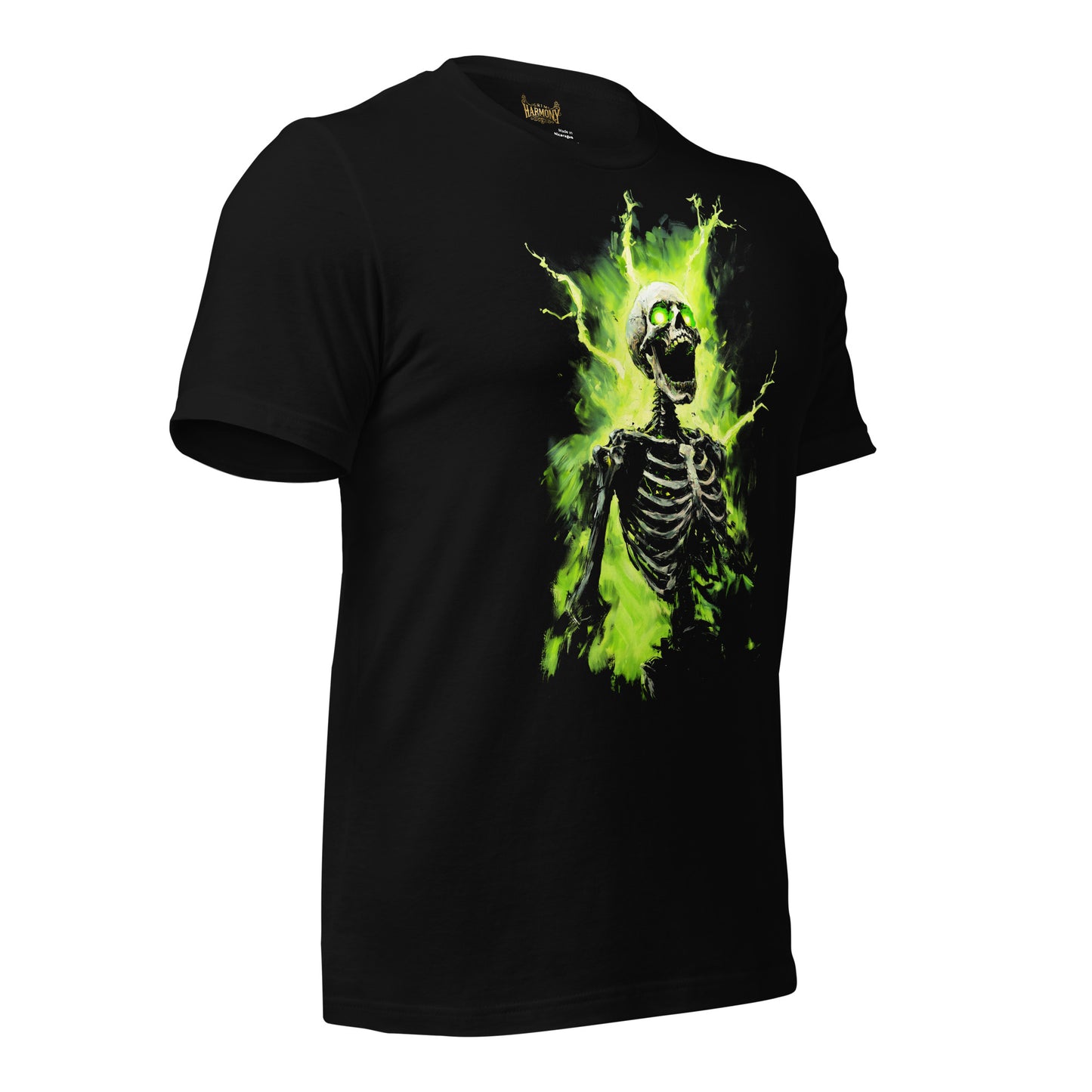 Gothic Skeleton Tee, Neon Afterlife Shirt, Alternative Fashion Top, Grim Harmony Graphic T-Shirt, Edgy Green Skeleton Clothing